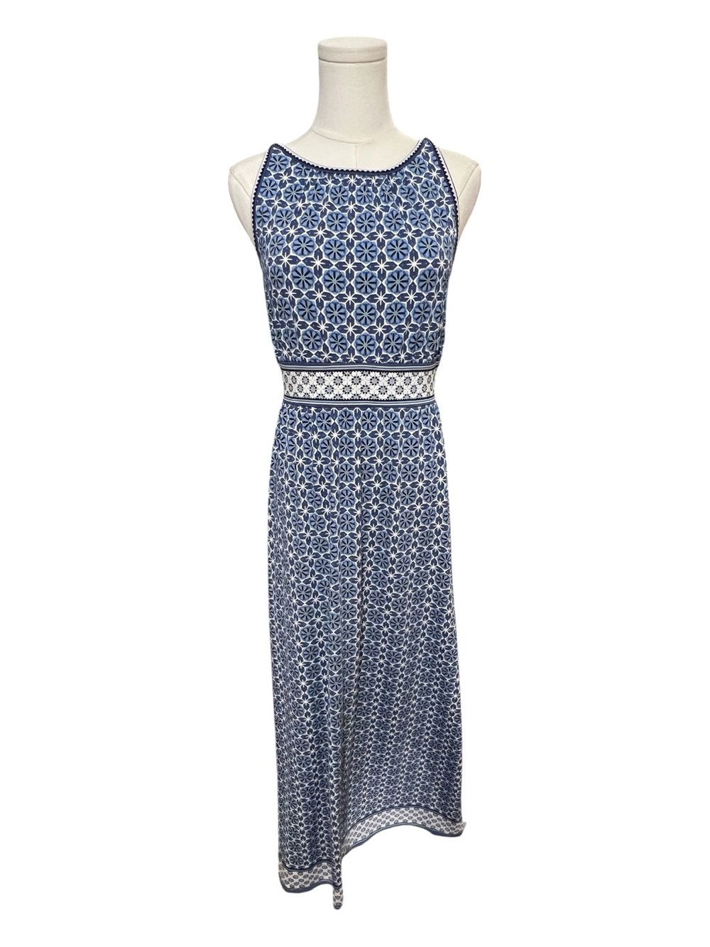 EUC Max Studio Blue & White Geometric Maxi Dress | Size Small